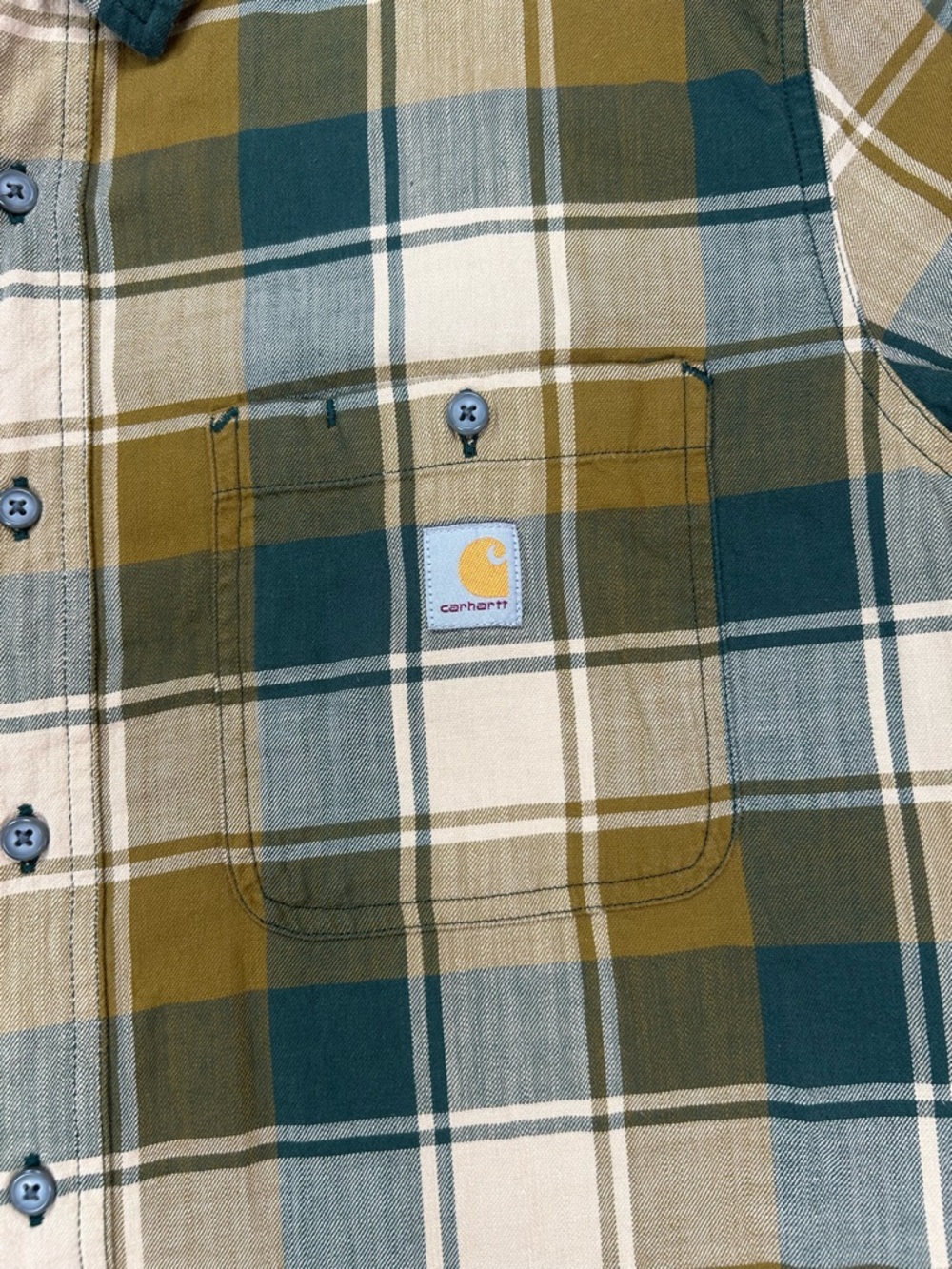 Carhartt Short-Sleeve Plaid Button-Down Shirt in Olive and Tan - Picture 3 of 10
